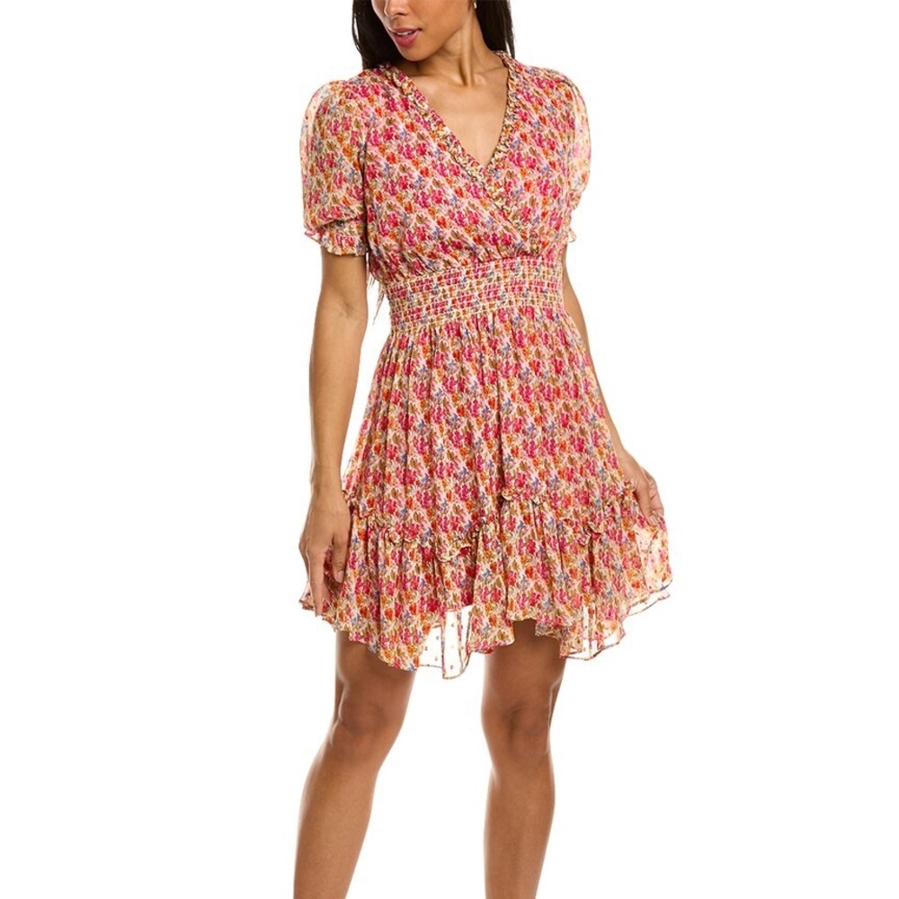 TAYLOR Pink‎ Patterned Smocked Dress size 16 Floral Garden Party Business Casual